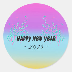 Happy New year with year text Classic Round Stick Classic Round Sticker