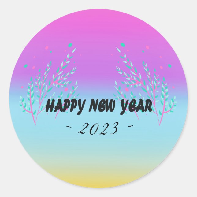 Happy New year with  year text Classic Round Stick Sticker (Front)