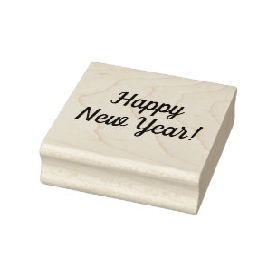 Happy New Year Wooden Block Mounted Rubber Stamp