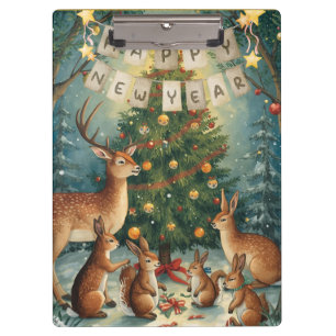 Happy New Year Woodland Animal Clipboard