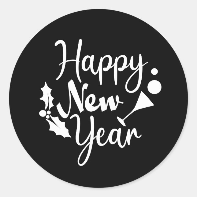 Happy New Year word art Classic Round Sticker (Front)