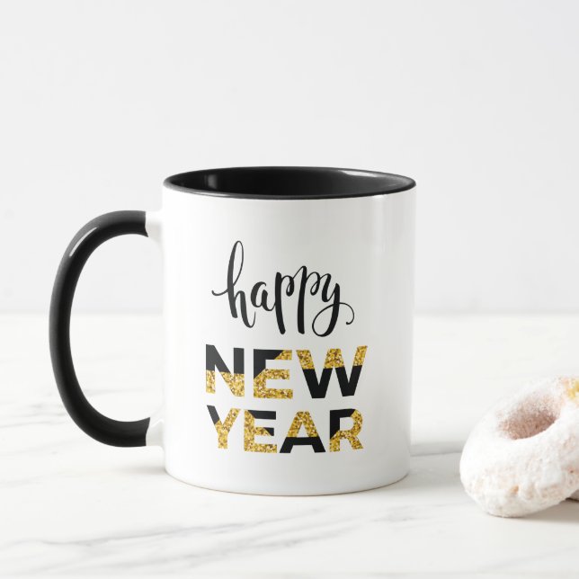 Happy New Year words mug (With Donut)