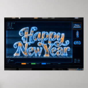 Happy New Year X-Ray Scanner Lettering Poster