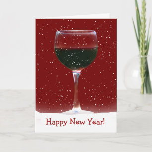 Happy New Year's Card Red Wine In Snow