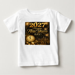 Happy New Year's Day 2027 Luxury Gold Fireworks Baby T-Shirt