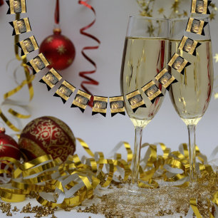 Happy New Year's Eve Elegant Modern Black Gold Bunting