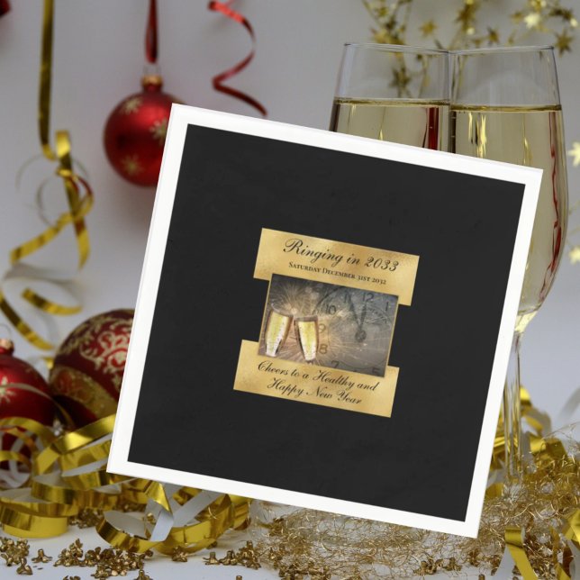 Happy New Year's Eve Elegant Modern Black Gold Napkin (Creator Uploaded)