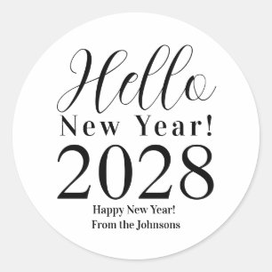 Happy New Year's Eve Minimal Black and White Classic Round Sticker