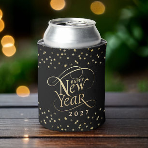 Happy New Years Eve Party Black Gold Can Cooler