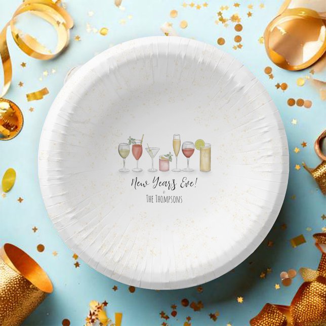 Happy New Years Eve Party Custom Paper Plate (New Years Eve Party custom party paper bowl.)