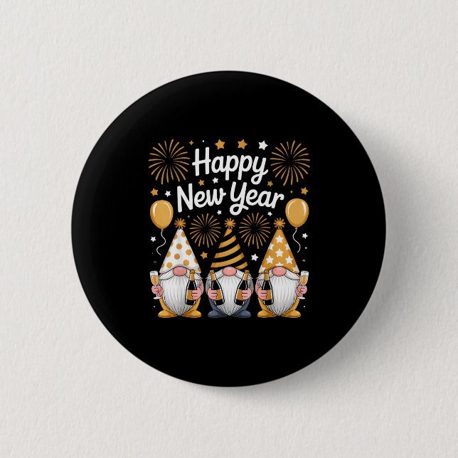 Happy New Years Eve Party Gnomes Matching Family  6 Cm Round Badge (Front)