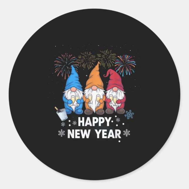 Happy New Years Eve Party Gnomes Matching Family O Classic Round Sticker (Front)