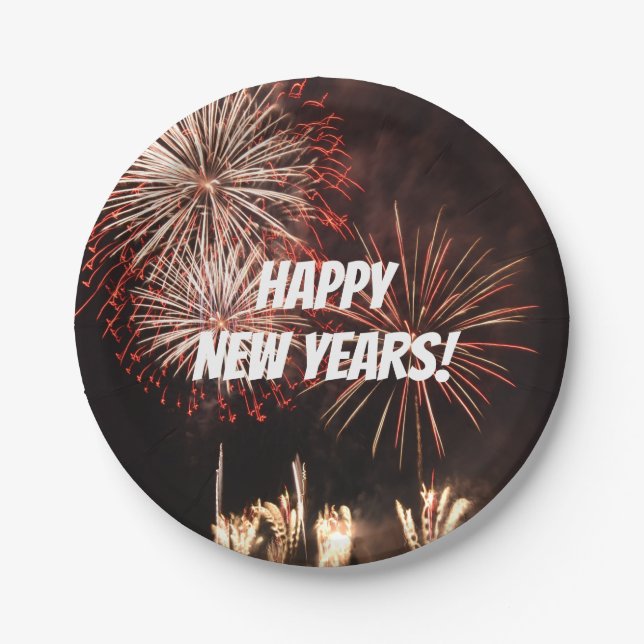 Happy New Years Fireworks Paper Plate (Front)