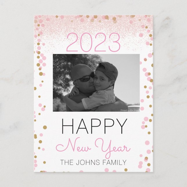 Happy New Years Glitter Pink Photo Confetti  Postcard (Front)