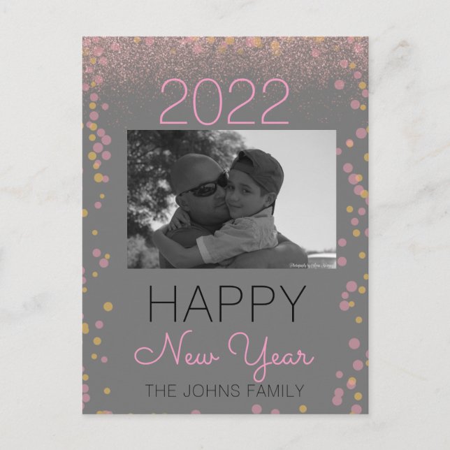  Happy New Years Glitter Pink Photo Confetti Postcard (Front)
