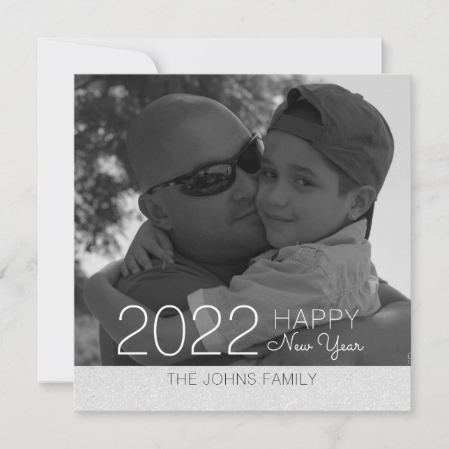  Happy New Years Glitter Silver Photo   Card (Front)