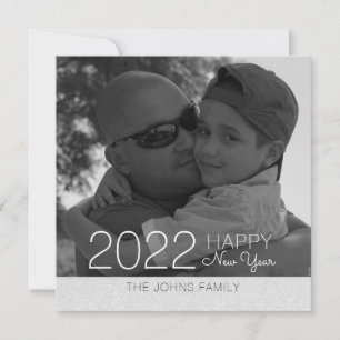  Happy New Years Glitter Silver Photo   Card