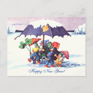 Happy New Year's Gnomes Holiday Postcard