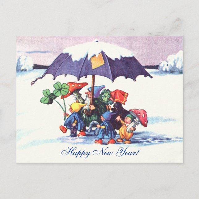 Happy New Year's Gnomes Holiday Postcard (Front)