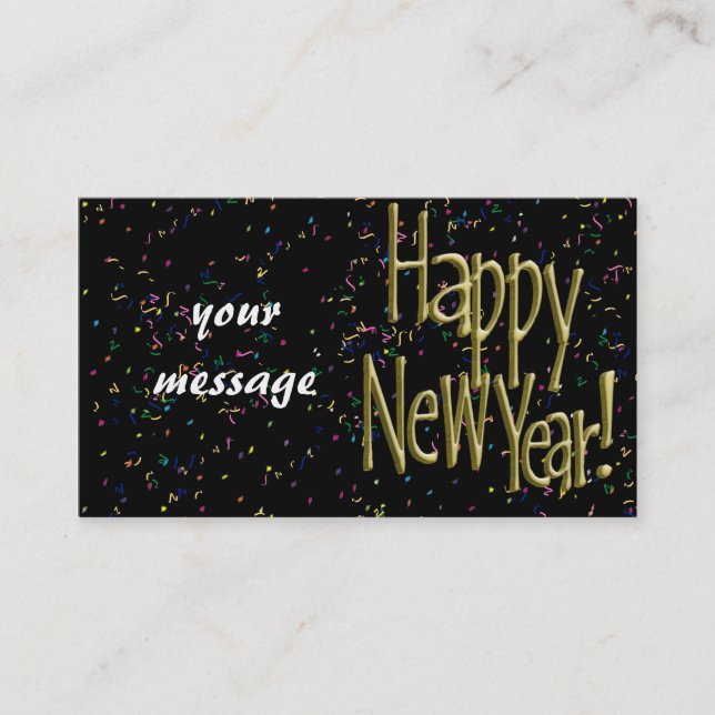 Happy New Years Gold Text Business Card (Front)