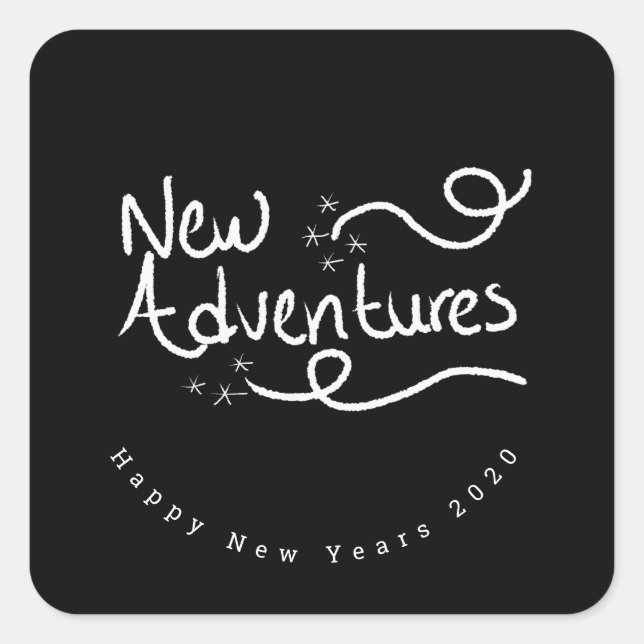 Happy New Years Hand Lettering Chalk Favour Square Sticker (Front)
