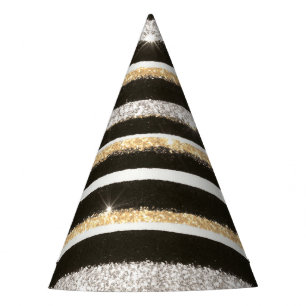 Happy New Year's Hat Black Gold Silver Glitter