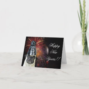 Happy New Years pug note card