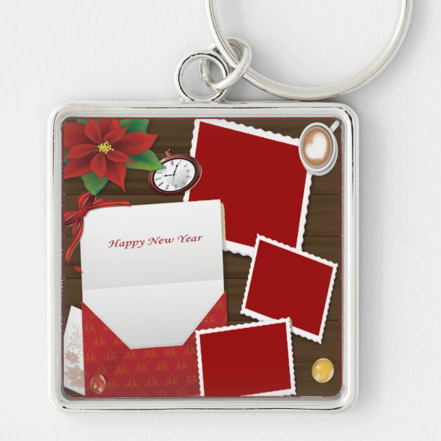Happy New Year's with Holly Add Photos Keychain (Front)