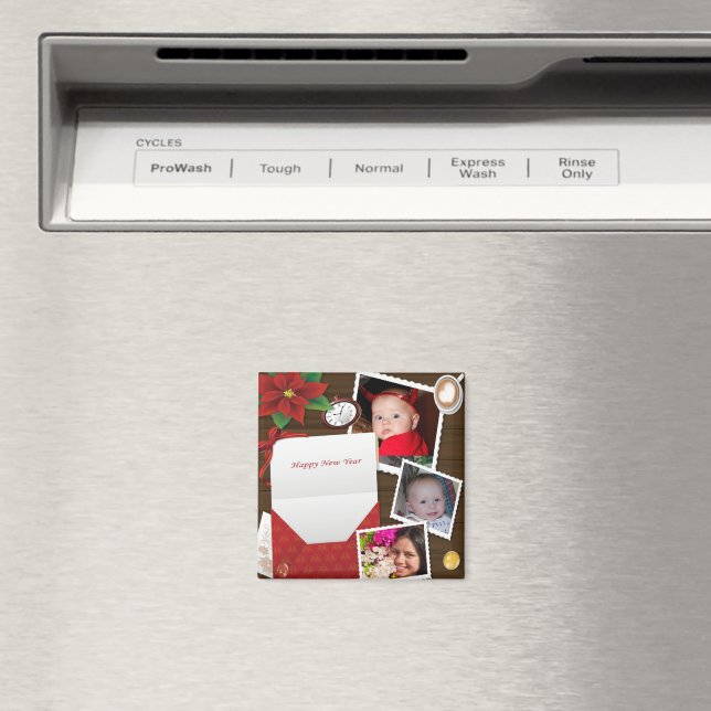 Happy New Year's with Holly Add Your Photos Magnet (In Situ (Dishwasher))
