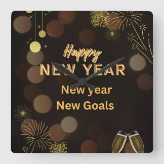 Happy new yearThrow Pillow design.instant download Square Wall Clock