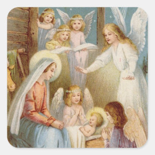 Happy Night at Bethlehem Square Stickers, Glossy Square Sticker