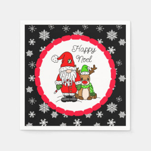 Happy Noel Gnome Santa and Reindeer Christmas  Napkin