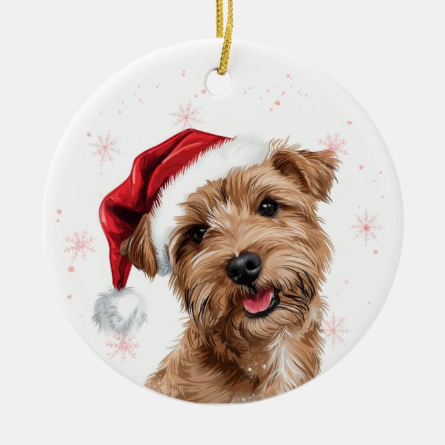 Happy Norfolk Terrier Dog Christmas Personalized Ceramic Tree Decoration (Front)