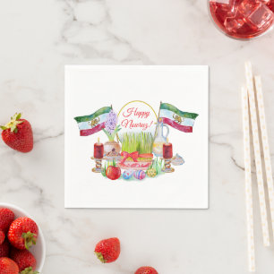 Happy Norooz Haft Sin with Lion and Sun Flags Napkin