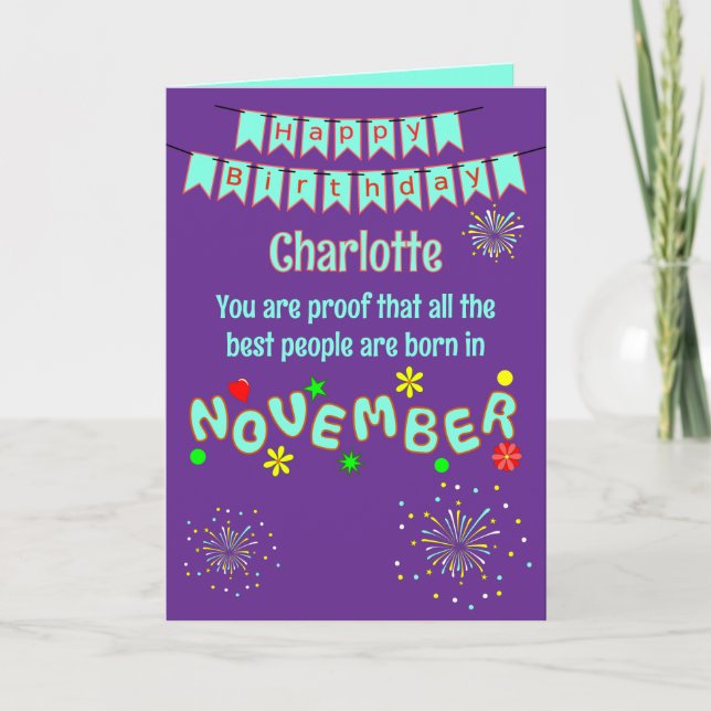 Happy November Birthday Folded Greeting Card (Front)