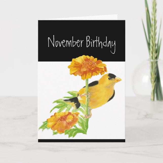 Happy NovemberBirthday Humor Garden Bird Art Holiday Card (Front)