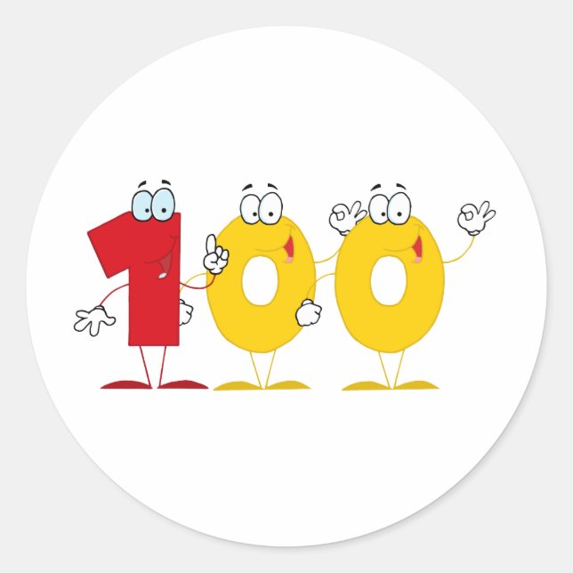 Happy Number 100 Classic Round Sticker (Front)