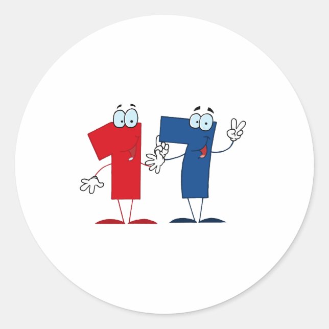 Happy Number 17 Classic Round Sticker (Front)