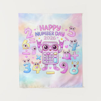 Happy Number Day 2026 Cute Calculator Design Tapestry