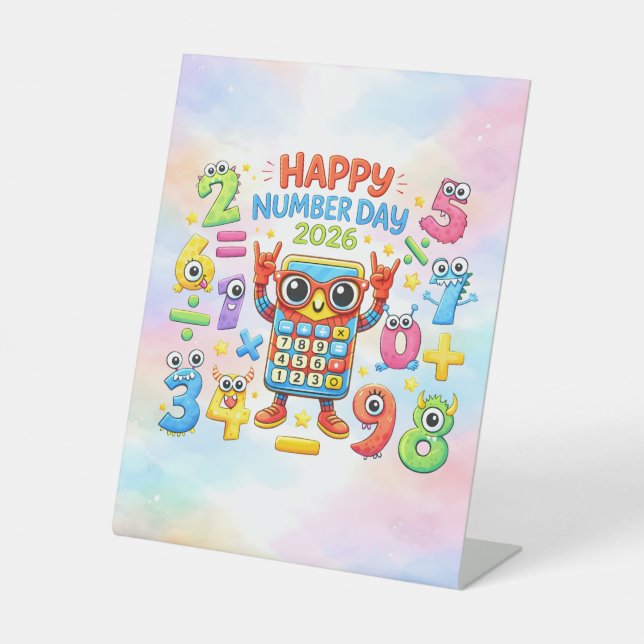 Happy Number Day 2026 Cute Maths Desk Art Pedestal Sign (Front)
