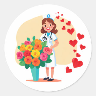 Happy nurse classic round sticker