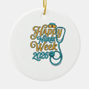Happy Nurse Week 2026 Stethoscope Shirt Design_1 Ceramic Tree Decoration