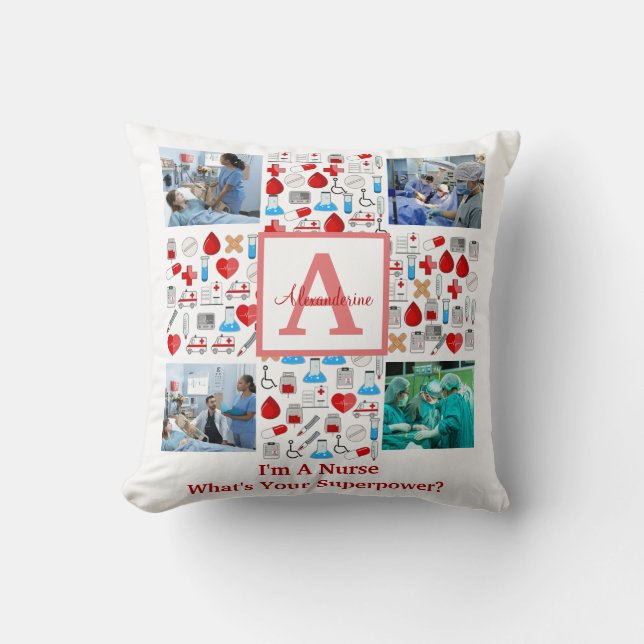 Happy Nurses Day 4 photo collage cross monogram Cushion (Front)