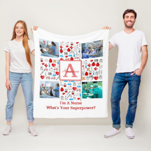 Happy Nurses Day 4 photo collage cross monogram Fleece Blanket
