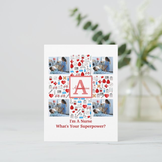 Happy Nurses Day 4 photo collage cross monogram Holiday Postcard (Standing Front)