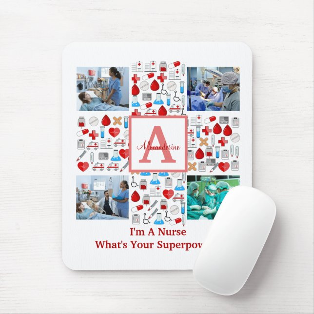 Happy Nurses Day 4 photo collage cross monogram Mouse Mat (With Mouse)