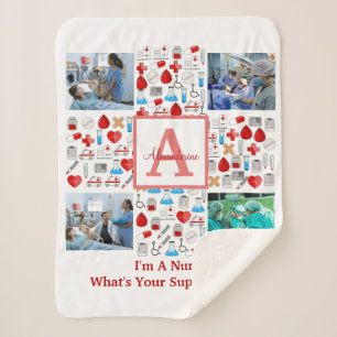 Happy Nurses Day 4 photo collage cross monogram Sherpa Blanket