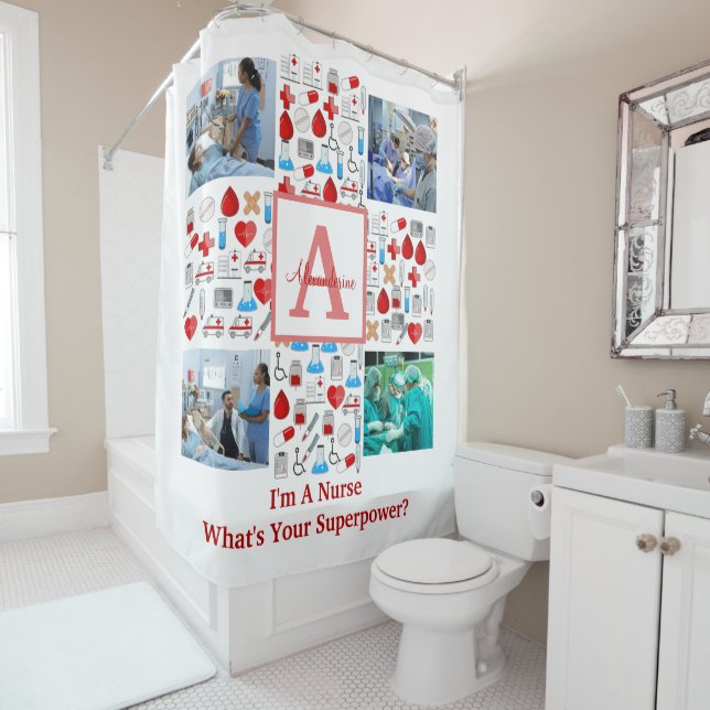 Happy Nurses Day 4 photo collage cross monogram Shower Curtain (In Situ)