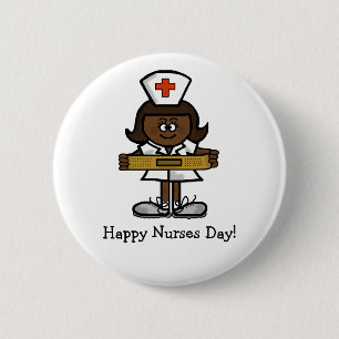 Happy Nurses Day Button - Female Brown Nurse