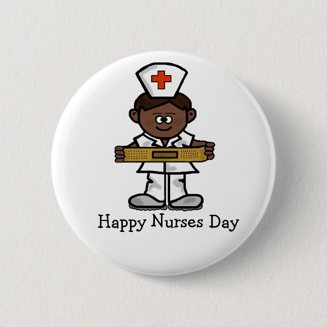 Happy Nurses Day Button -  Male Brown Nurse (Front)